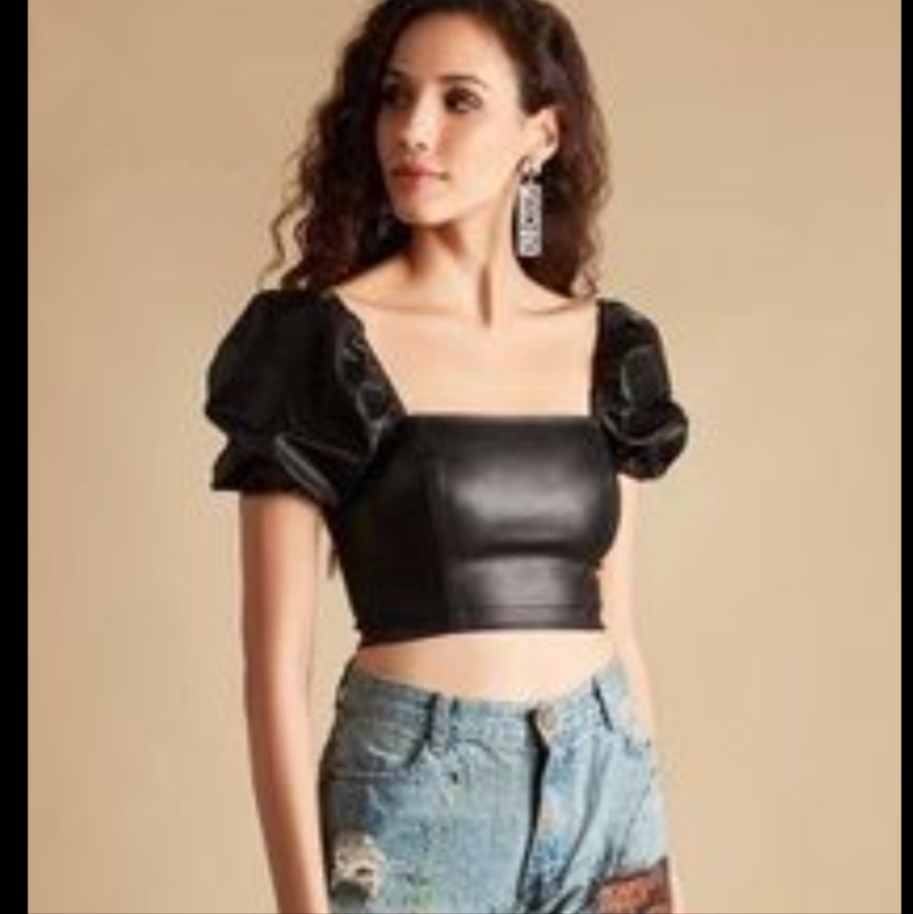 7 For All Mankind Faux Leather Crop Top